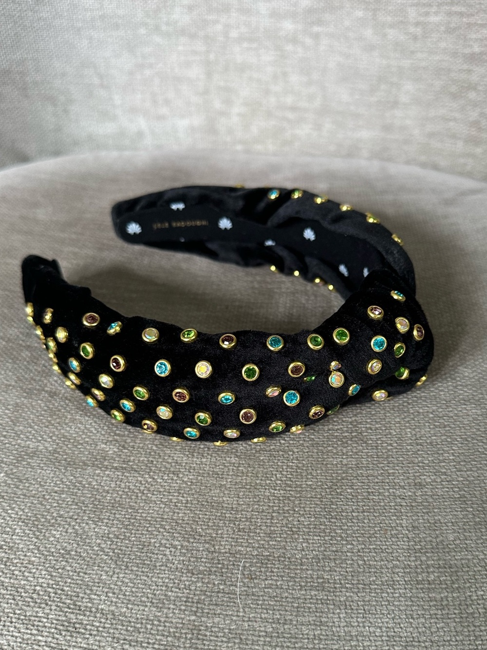Like New Lele Sadoighi Velvet Multi Crystal Embellished Headband in black